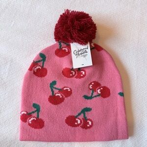 NWT Cedarwood Threads youth pink/ red cherry 🍒 beanie with Pom-pom ages 4+